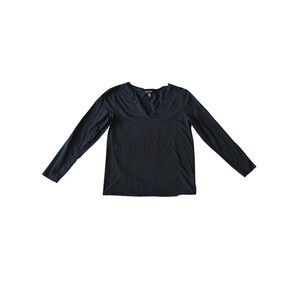 Athleta Black Supima Cotton V-Neck Long Sleeve Tee Shirt Womens Size Medium